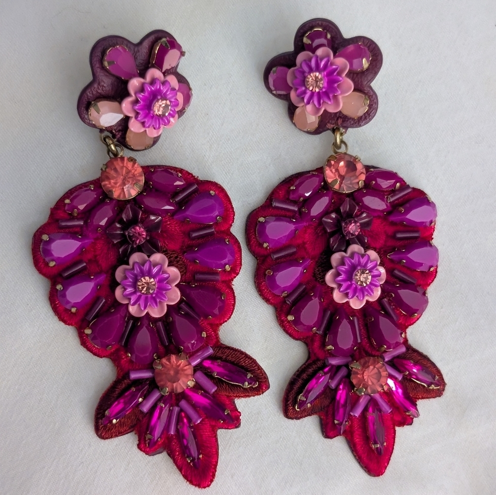 J.Crew Leather‎ Backed Embroidered Earrings